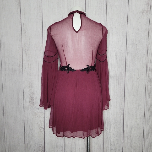 Free People Sheer Bell Sleeve Mini Dress w/ Sequins and Embroidery, size Small - Picture 8 of 10